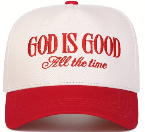 God Is Good All The Time Cap - Cream with Red Brim