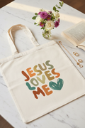 Jesus Loves Me Tote Bag – Premium editorial shot