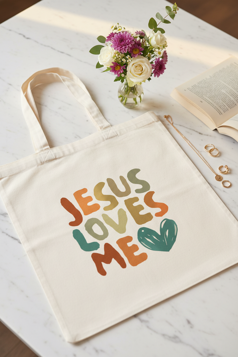 Jesus Loves Me Tote Bag – Premium editorial shot